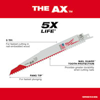 MILWAUKEE 48-00-5021 Sawzall®, The AX™ Reciprocating Saw Blade 6 in 5 TPI