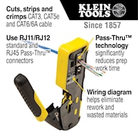KLEIN TOOLS VDV226-110 Ratcheting Pass-Thru™ Modular Crimper 28-22 AWG Paired Yellow/Black