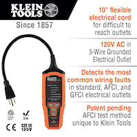 KLEIN TOOLS RT310 AFCI/GFCI Electrical Battery Operated Outlet Tester AFCI/GFCI Electrical Battery Operated Outlet Tester 120 VAC,