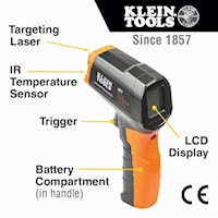 KLEIN TOOLS IR1 Laser Infrared Thermometer Infrared Thermometer With Targeting Laser 10:1 Ratio