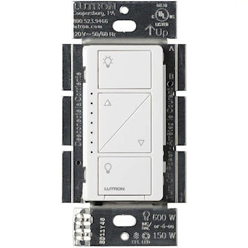 LUTRON PD-6WCL-WH-C Caseta® Dimmer 120 V, 600 W Incandescent/Halogen, 150 W LED/CFL White