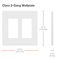 LUTRON CW-2-WH Claro Duplex Receptacle Wallplate 2 Gangs White 119 mm Lx 121 mm W