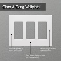 LUTRON CW-3-WH Claro Decorator Wallplate 3 Gangs White 119 mm Lx 167 mm W
