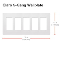 LUTRON CW-5-WH Claro Wallplate 5 Gangs White 119 mm Lx 259 mm W