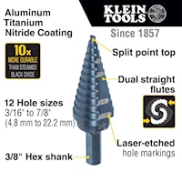 KLEIN TOOLS KTSB14 Step Drill Bit 3/16 in 7/8 in