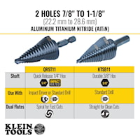 KLEIN TOOLS KTSB11 Step Drill Bit 7/8 in 1-1/8 in