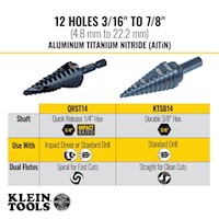 KLEIN TOOLS KTSB14 Step Drill Bit 3/16 in 7/8 in