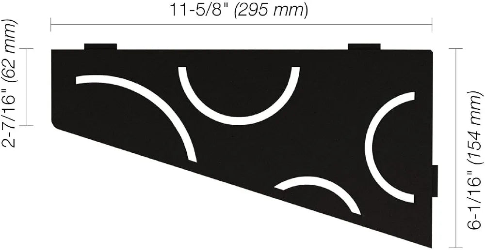 Schluter Quadrilateral Corner Shelf for Tiled Walls - Curve Design, Aluminum Material, Matte Black Finish, 3/32” Thick Anchoring Tabs - SES3D6MGS