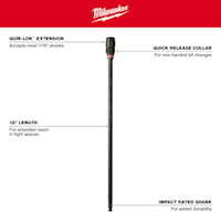 MILWAUKEE 48-28-1050 Quik-Lok™ Impact Socket Extension Hex 7/16 in Drive, 18 in L