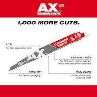 MILWAUKEE 48-00-5226 Sawzall® Reciprocating Saw Blade 9 in 45 Teeth 5 TPI Carbide