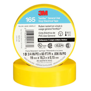 3M CANADA 165YL4A TAPE YELLOW 3/4in x 60ft3M Temflex 165