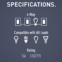 LEGRAND TM874W The Radiant® Decorator Switch Rocker/Button 4 Gang, 4 Way 15 A, 120/277 V White