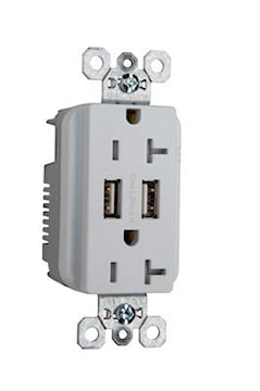LEGRAND TR5362USBW Pass & Seymour Combination Duplex Receptacle and USB Charger 3.1 A (USB), 20 A (Receptacle), 125 V, 2000 V Dielectric Withstand, White