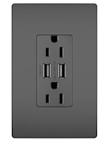 LEGRAND TM826USBBK The Radiant® USB Charger and Receptacle 15 A, 125 V, Black