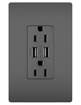 LEGRAND TM826USBBK The Radiant® USB Charger and Receptacle 15 A, 125 V, Black