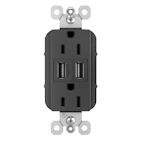 LEGRAND TM826USBBK The Radiant® USB Charger and Receptacle 15 A, 125 V, Black