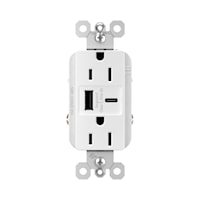 LEGRAND R26USBAC6W USB Charger with Duplex Outlet 15 A, 125 V, White
