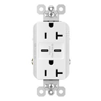 LEGRAND TR20USBCC6WCCV6 20A 125V Tamper-Resistant Duplex Receptacle with USB C/C Fast Charging Ports,