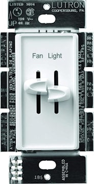 LUTRON S2-LFSQH-WH-CSA Skylark Fan/Light Controller 3 Speed Quiet, Dual Slide Switch 1.5 A, White