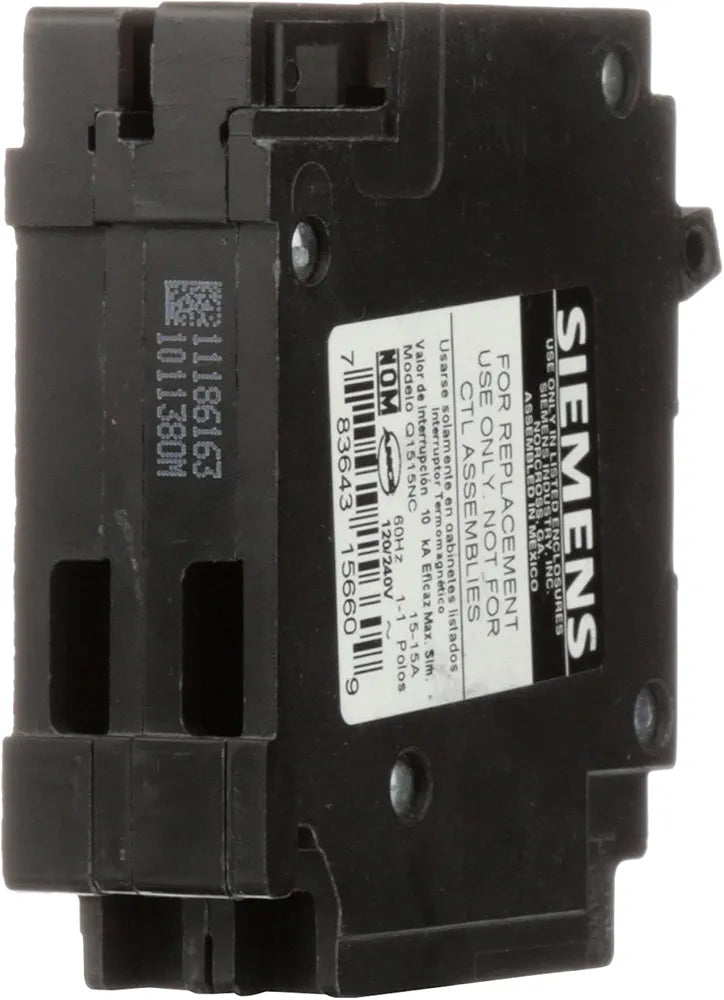 Siemens Q1515NC Two 15-Amp Single Pole 120-Volt Non-Current Limiting Circuit Breaker