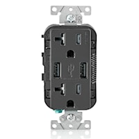 LEVITON T5832-E Decora® Combination Duplex Receptacle and USB Charger 20 A, 125 V, Black
