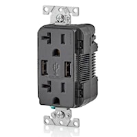 LEVITON T5832-E Decora® Combination Duplex Receptacle and USB Charger 20 A, 125 V, Black