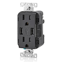 LEVITON T5632-E Combination Duplex Receptacle and USB Charger 125 V, Black/Matte