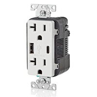 LEVITON T5833-W Decora® Combination Duplex Receptacle/Outlet and USB Charger 20 A, 125 VAC, White