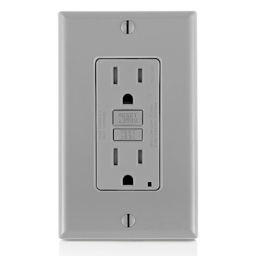LEVITON GFTR1-GY GFCI GFCI Duplex Receptacle 15 A, Gray