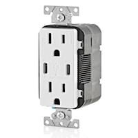 LEVITON T5635-W Decora® Charger Outlet 15 A, 125 VAC, White
