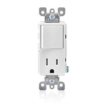 LEVITON 5625-W Decora® Combination Switch with Receptacle 15/20 A, 120/125 V, White/Matte