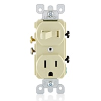 LEVITON 5225-I Combination Switch and Receptacle 15 A, 120 VAC Switch, 125 V Receptacle, Ivory/Matte