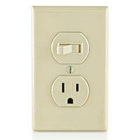 LEVITON 5225-I Combination Switch and Receptacle 15 A, 120 VAC Switch, 125 V Receptacle, Ivory/Matte