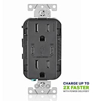 LEVITON T5635-E 30W (6A) USB Dual Type-C/C Power Delivery Wall Outlet Charger with 15A