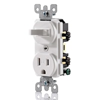 LEVITON 5225-W Combination Switch and Receptacle 15 A, 120 VAC Switch, 125 V Receptacle, White, Matt