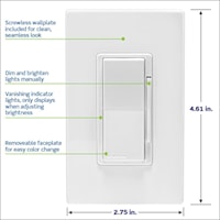 LEVITON D26HD-1BW Decora Smart Wi-Fi® Smart Dimmer 15 A, 120 VAC, 300 W LED/CFL, 600 W Incandescent/Halogen, 600 VA MLV White