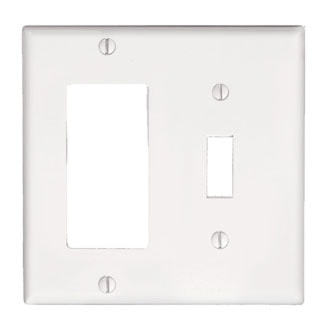 LEVITON 80405-W Decora Combination Wallplate 2 Gangs White 114.3 mm Lx 115.9 mm W