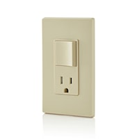LEVITON 5625-I Decora® Combination Switch and Receptacle 15 A (Switch), 20 A (Device), 120 VAC (Switch), 125 V (Receptacle), Ivory