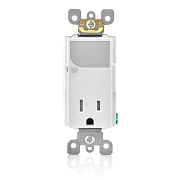 LEVITON T6525-W Decora® Combination Receptacle and Guide Light 15 A, 125 VAC, White/Matte