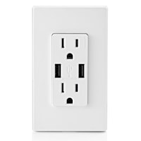 LEVITON T5632-W Combination Duplex Receptacle and USB Charger 15 A, 125 V, White/Matte