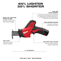 MILWAUKEE 2420-21 Hackzall®, M12™ Reciprocating Saw Kit 12 V, 1/2 in Blade