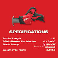 MILWAUKEE 2420-21 Hackzall®, M12™ Reciprocating Saw Kit 12 V, 1/2 in Blade