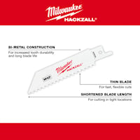 MILWAUKEE 49-22-0220 Hackzall® Reciprocating Saw Blade Set 4, 6 in Bi-Metal