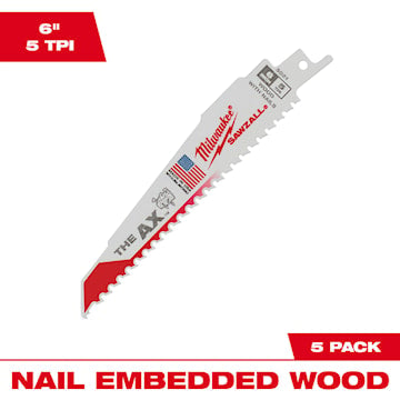 MILWAUKEE 48-00-5021 Sawzall®, The AX™ Reciprocating Saw Blade 6 in 5 TPI