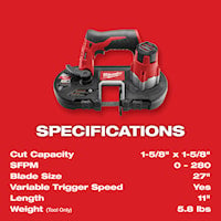 MILWAUKEE 2429-21XC M12™ Band Saw Kit M12 RedLithium XC 27 x 0.02 x 1/2 in Blade