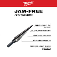 MILWAUKEE 48-89-9201 Step Drill Bit 13 Steps 1/8 in 1/2 in