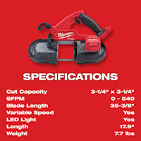 MILWAUKEE 2829-20 M18 Fuel™ Band Saw Lithium-Ion 35-3/8 in L Blade