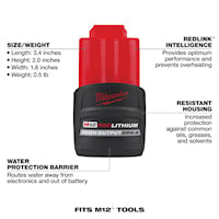 MILWAUKEE 48-11-2425 M12 REDLITHIUM HIGH OUTPCP2.5 BATTERY PACK