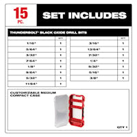 MILWAUKEE 48-89-2803 Thunderbolt® Drill Bit Set 1/16 - 9/64 in 15-Piece