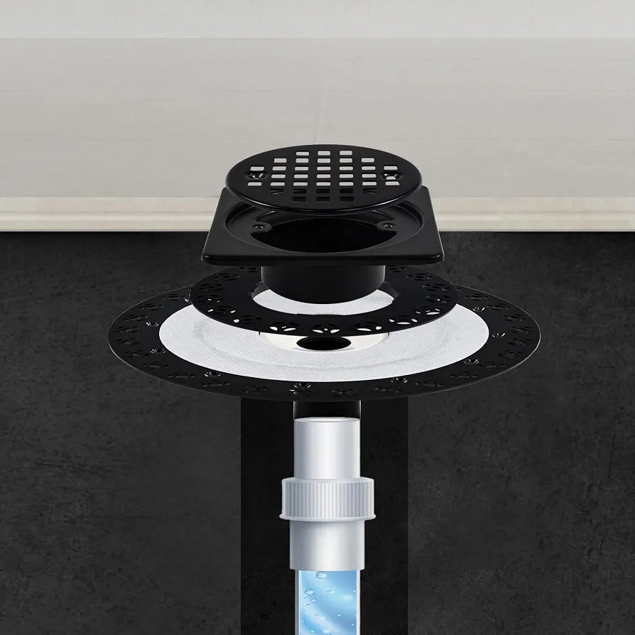 4 Inch Shower Drain Flange Kit Compatible with Schluter Kerdi Systems Shower Drain with Flange, Shower Floor Drain Kit, 304 Stainless Steel Grate & 2" ABS Flanges, Matte Black